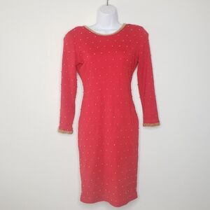 Vintatge Et Al Gold Pearl Beaded Body Con Dress Size 2